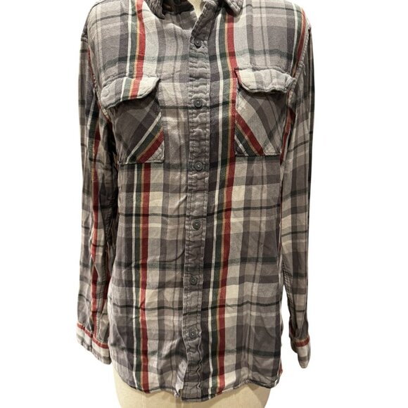 Men's Lightweight Flannel Shirt by Hawk - Gray, Red, and Green Plaid - Size Medi - Picture 1 of 4